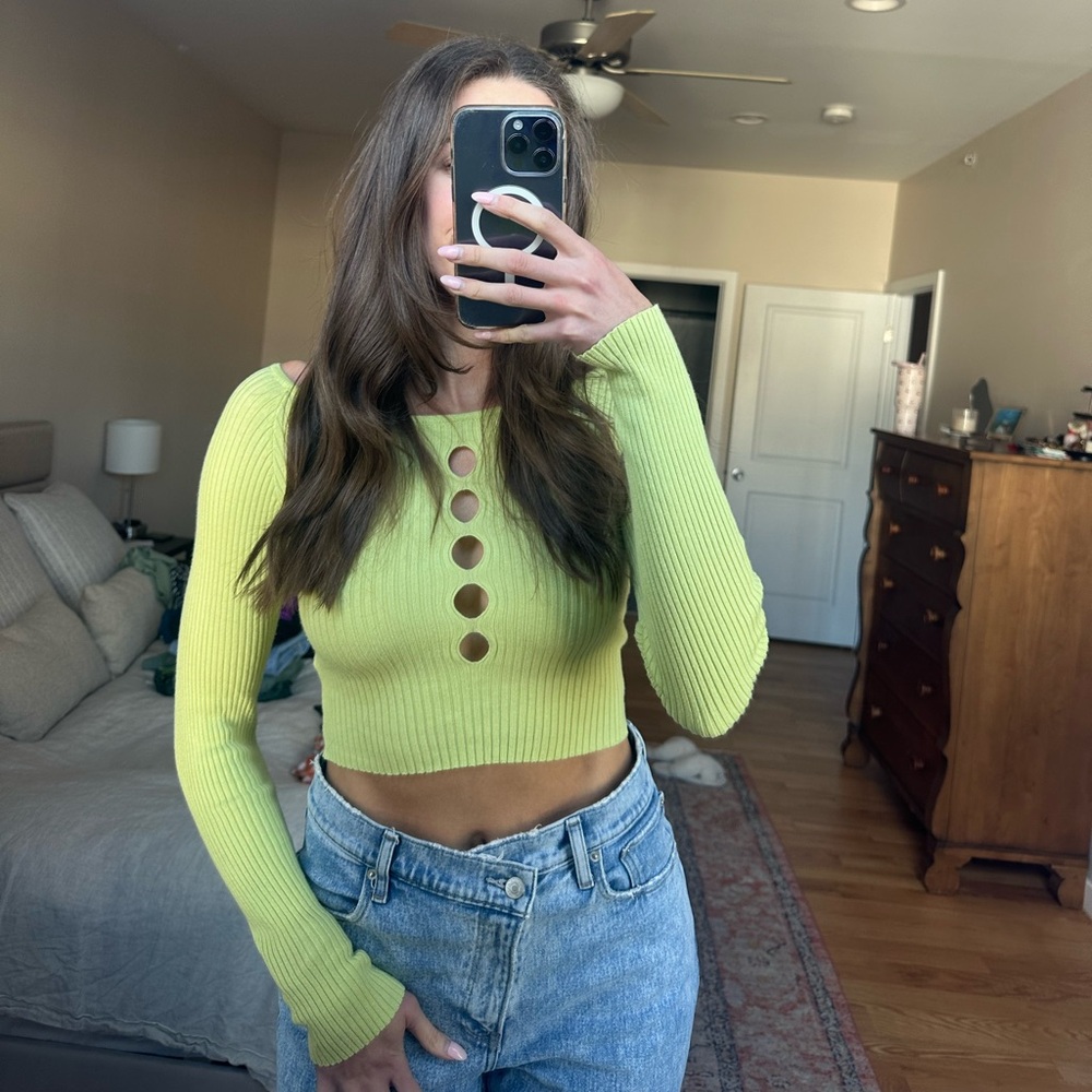 Vibrant Lime Cutout Crop Top